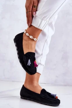 Damskie Zamszowe Mokasyny Czarne Wilessa