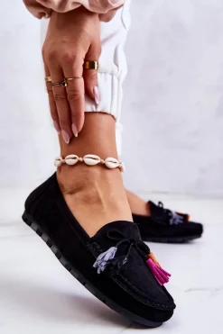 Damskie Zamszowe Mokasyny Czarne Wilessa