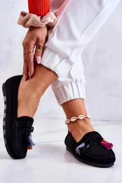 Damskie Zamszowe Mokasyny Czarne Wilessa