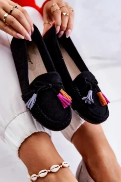 Damskie Zamszowe Mokasyny Czarne Wilessa