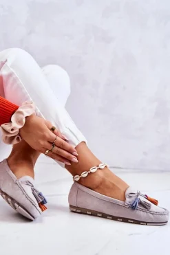 Damskie Zamszowe Mokasyny Szare Wilessa