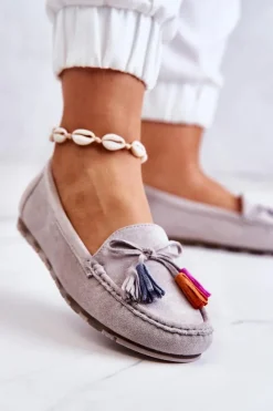 Damskie Zamszowe Mokasyny Szare Wilessa