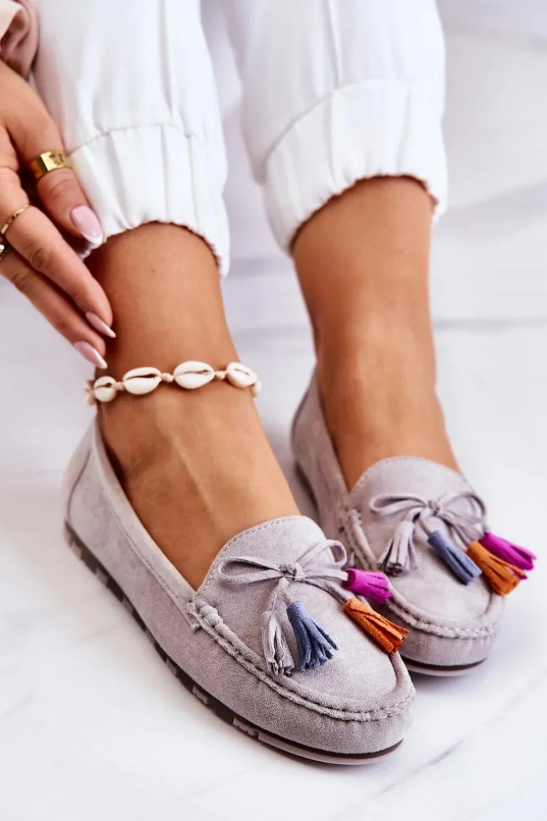 Damskie Zamszowe Mokasyny Szare Wilessa