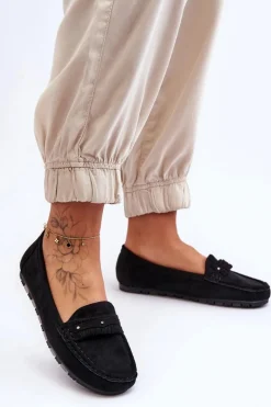 Damskie Zamszowe Mokasyny Czarne Clorie