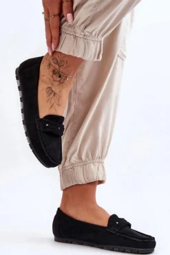 Damskie Zamszowe Mokasyny Czarne Clorie