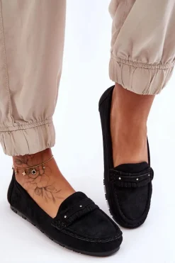 Damskie Zamszowe Mokasyny Czarne Clorie