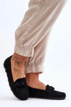 Damskie Zamszowe Mokasyny Czarne Clorie