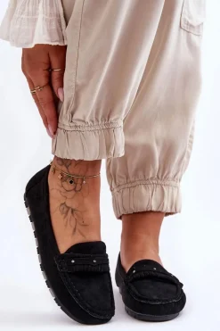 Damskie Zamszowe Mokasyny Czarne Clorie