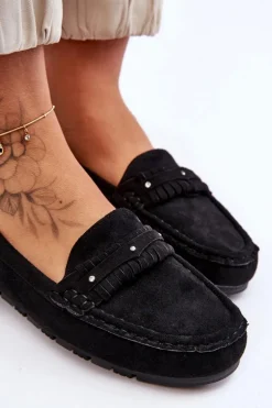 Damskie Zamszowe Mokasyny Czarne Clorie