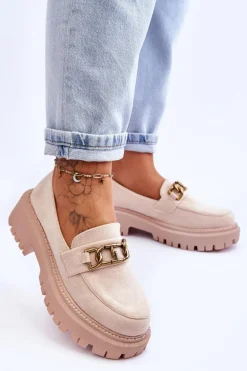 Damskie Zamszowe Mokasyny Na Platformie Jasnobeżowe Larey