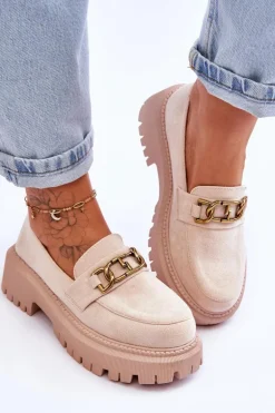 Damskie Zamszowe Mokasyny Na Platformie Jasnobeżowe Larey