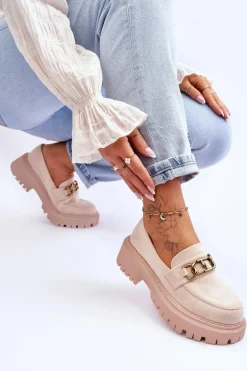 Damskie Zamszowe Mokasyny Na Platformie Jasnobeżowe Larey