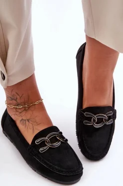 Damskie Zamszowe Mokasyny Na Płaskiej Podeszwie Czarne Appia
