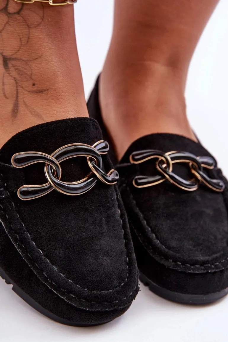 Damskie Zamszowe Mokasyny Na Płaskiej Podeszwie Czarne Appia