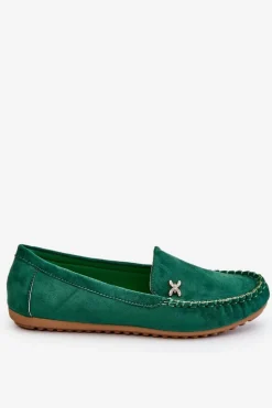 Damskie Zamszowe Mokasyny Z Ozdobą Zielone Leah