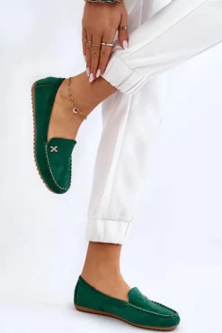 Damskie Zamszowe Mokasyny Z Ozdobą Zielone Leah
