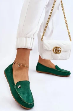 Damskie Zamszowe Mokasyny Z Ozdobą Zielone Leah