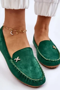 Damskie Zamszowe Mokasyny Z Ozdobą Zielone Leah