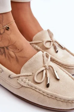 Damskie Zamszowe Mokasyny Beżowe Si Passione