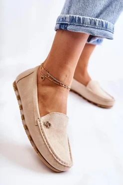 Damskie Zamszowe Mokasyny Beżowe Colena