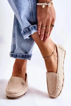 Damskie Zamszowe Mokasyny Beżowe Colena