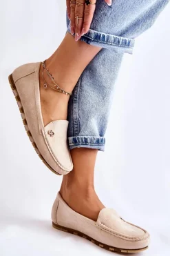 Damskie Zamszowe Mokasyny Beżowe Colena