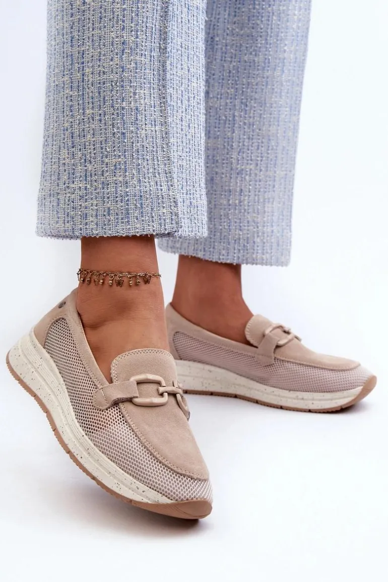 Damskie Zamszowe Mokasyny D&A TW210 Beżowe