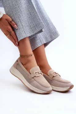 Damskie Zamszowe Mokasyny D&A TW210 Beżowe