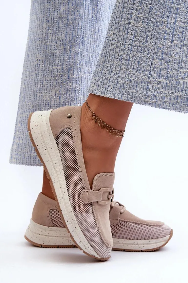 Damskie Zamszowe Mokasyny D&A TW210 Beżowe