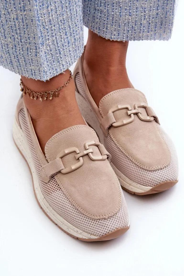 Damskie Zamszowe Mokasyny D&A TW210 Beżowe