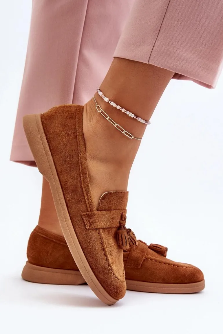 Damskie Zamszowe Mokasyny Camel Dansitu
