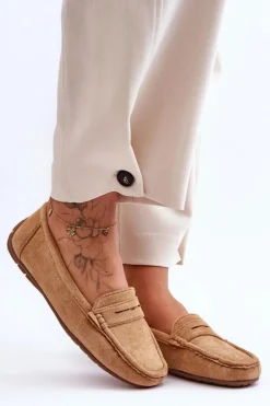 Damskie Zamszowe Mokasyny Camel Lenvie