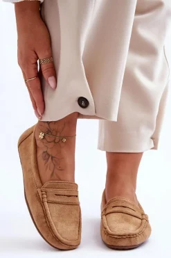 Damskie Zamszowe Mokasyny Camel Lenvie