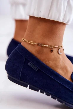 Damskie Zamszowe Mokasyny Big Star JJ274659 Granatowe