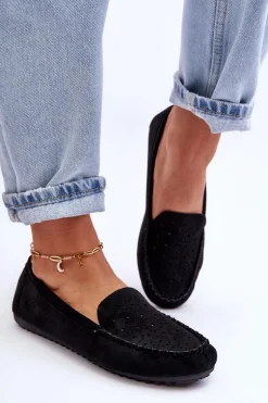 Damskie Zamszowe Mokasyny Czarne Molly