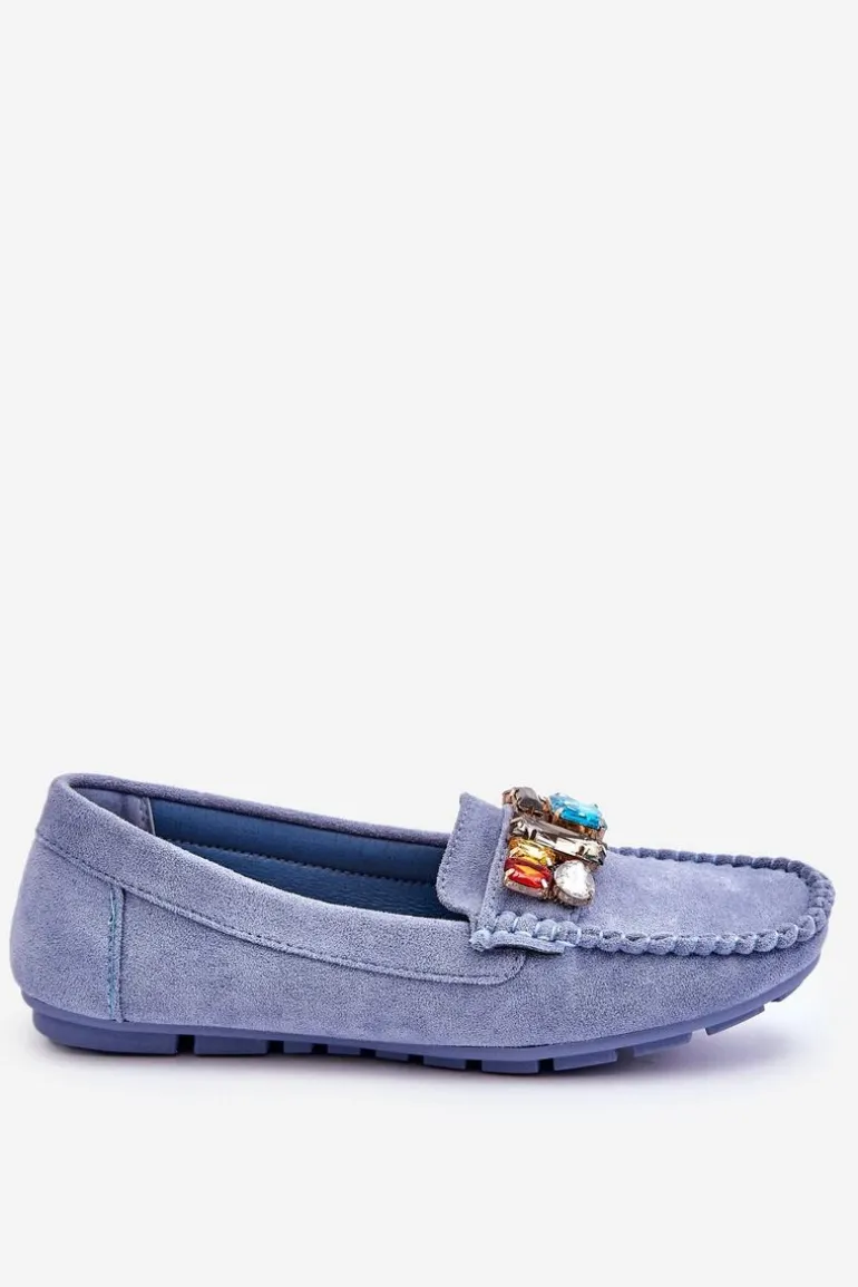 Damskie Zamszowe Mokasyny Z Kryształkami Niebieskie Lucille