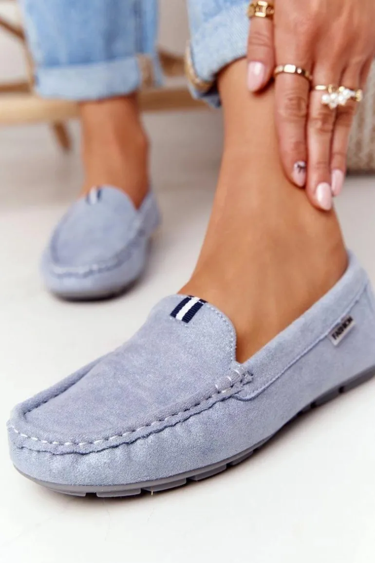 Damskie Zamszowe Mokasyny Niebieskie San Marino