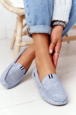 Damskie Zamszowe Mokasyny Niebieskie San Marino