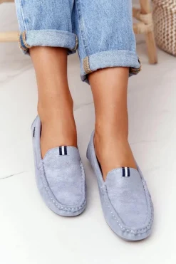 Damskie Zamszowe Mokasyny Niebieskie San Marino
