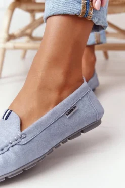 Damskie Zamszowe Mokasyny Niebieskie San Marino