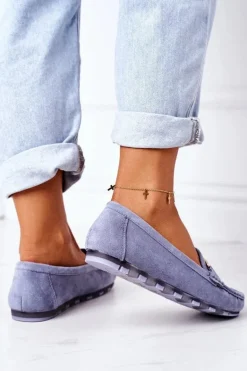 Damskie Zamszowe Mokasyny Niebieskie Downtown