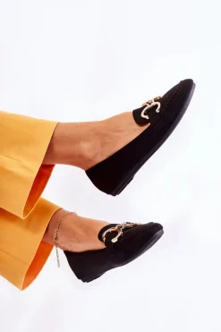 Damskie Zamszowe Mokasyny Z Ozdobą Czarne Reality