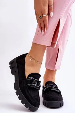 Damskie Zamszowe Mokasyny Na Platformie Czarne Bennett