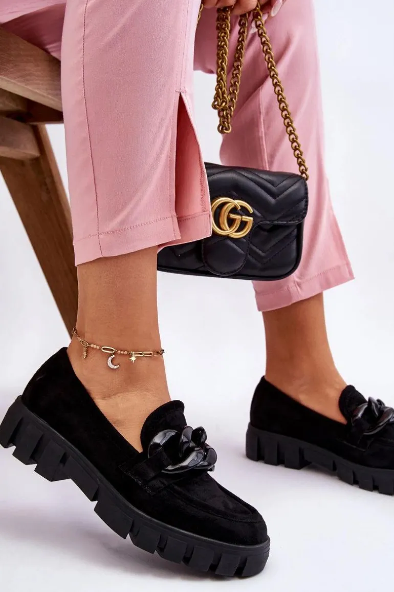 Damskie Zamszowe Mokasyny Na Platformie Czarne Bennett