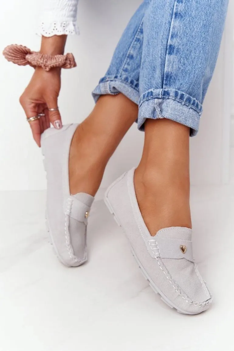 Damskie Zamszowe Mokasyny S.Barski Szare