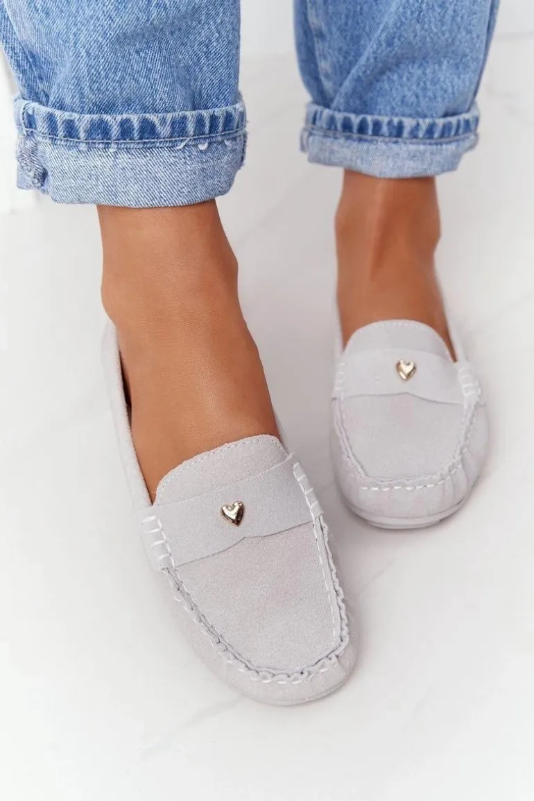 Damskie Zamszowe Mokasyny S.Barski Szare