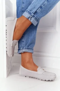 Damskie Zamszowe Mokasyny S.Barski Szare