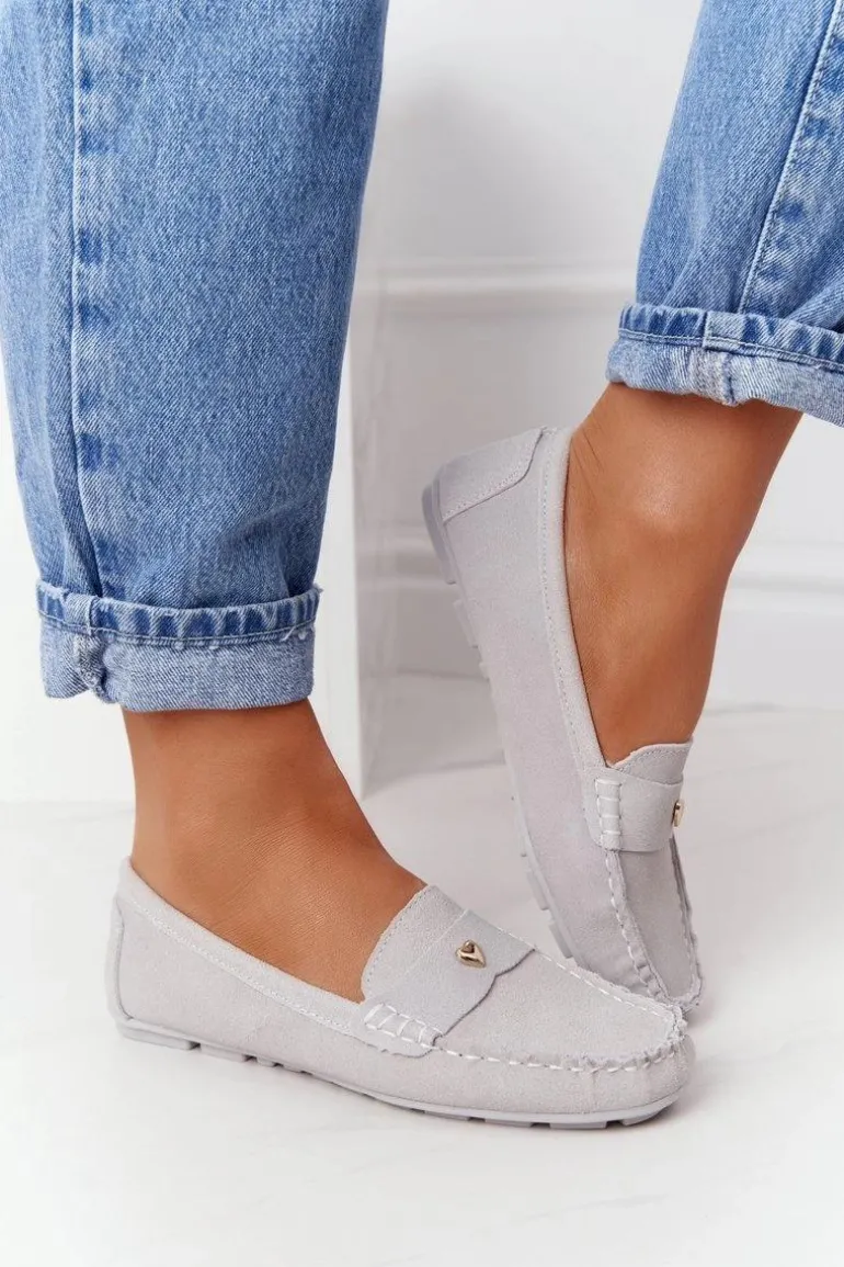 Damskie Zamszowe Mokasyny S.Barski Szare