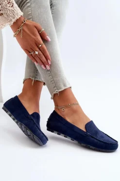 Damskie Zamszowe Mokasyny Granatowe Ranica