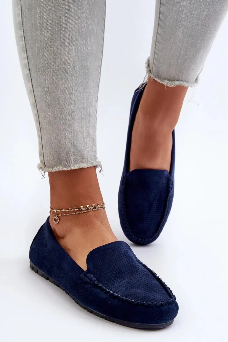 Damskie Zamszowe Mokasyny Granatowe Ranica